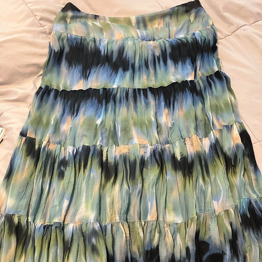 Christopher & Banks Blue Green Tiered Maxi Skirt